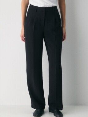 Aritzia Wilfred The Effortless Pants Crepette Black Trousers Wide Leg Size 14